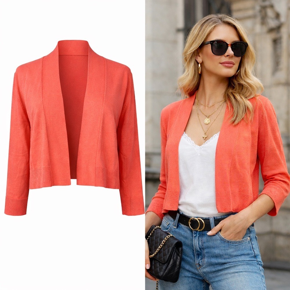 Calvin‎ Klein Open Front Cardigan L Cropped Minimalist Quiet Luxury CBK